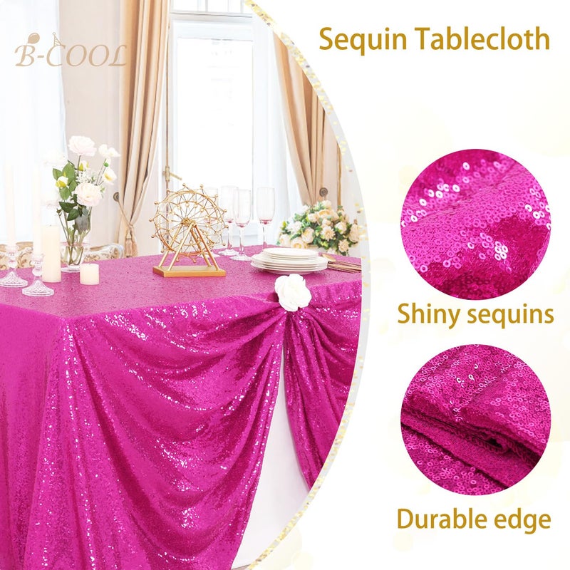 B.Cool B-COOL Rectangle Fuchsia Sequin Tablecloth Glitter Tablecloth Wedding Party Sequence Table Cloth for Christmas 60x102-Inch - Image 4
